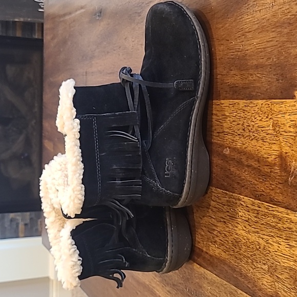 UGG Shoes - UGG Gaviota Black Suede Boots, women's size 9, multi wrap/fringe.